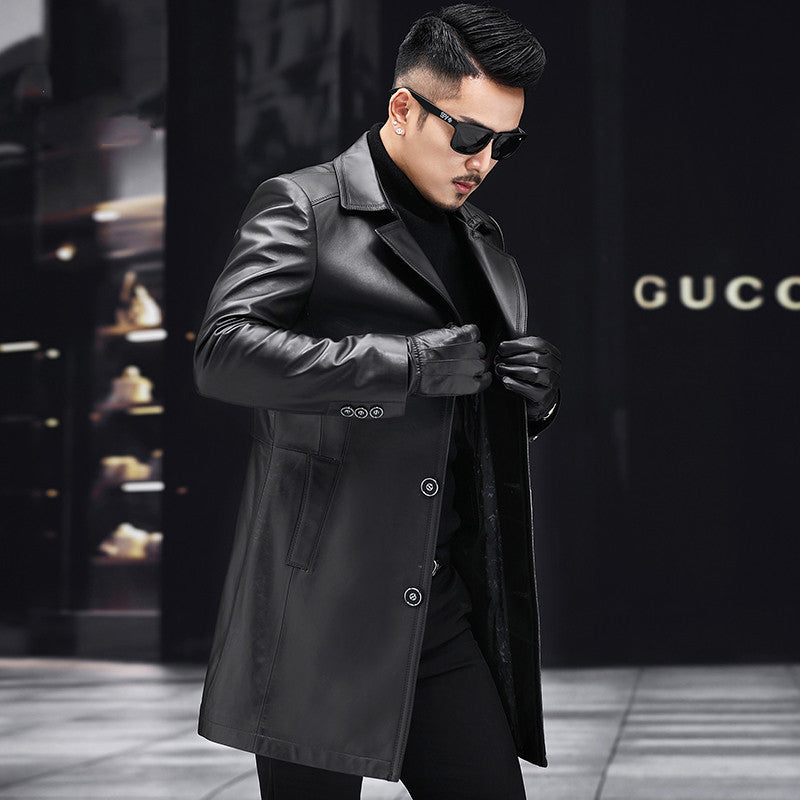 Men's Mid-length Leather Jacket
