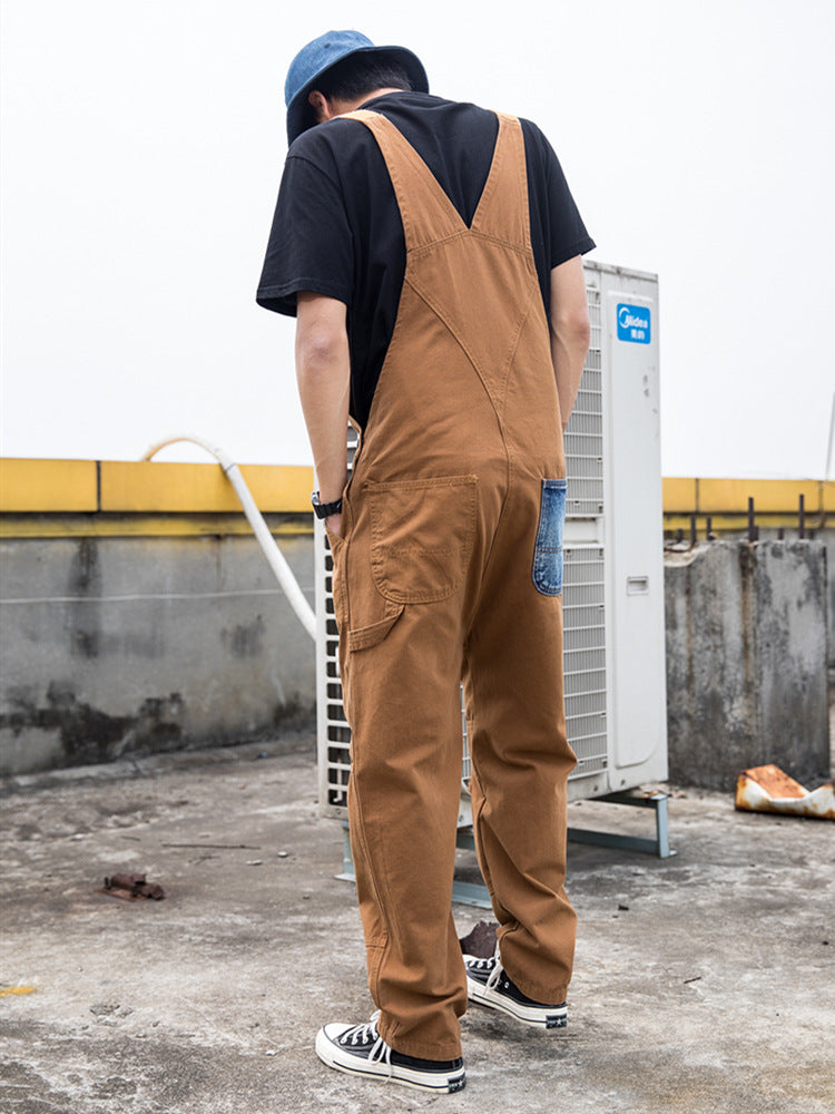 Men's Denim Overalls Couple's Ripped Loose Straight One-piece Wide-leg Covers Suspender Pants Ins Daddy Pants
