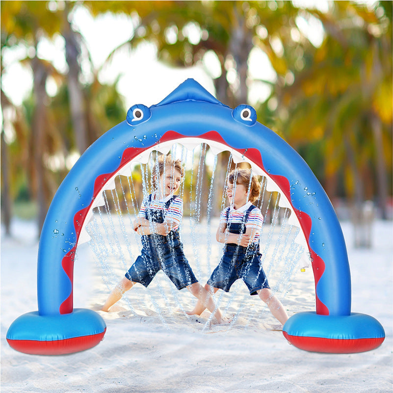 Inflatable Rainbow Water Spray Arch Children&amp;amp;#039;s Outdoor Playing Water Toys Lawn Game Mat Inflatable Shark Water Spray Arch Bridge