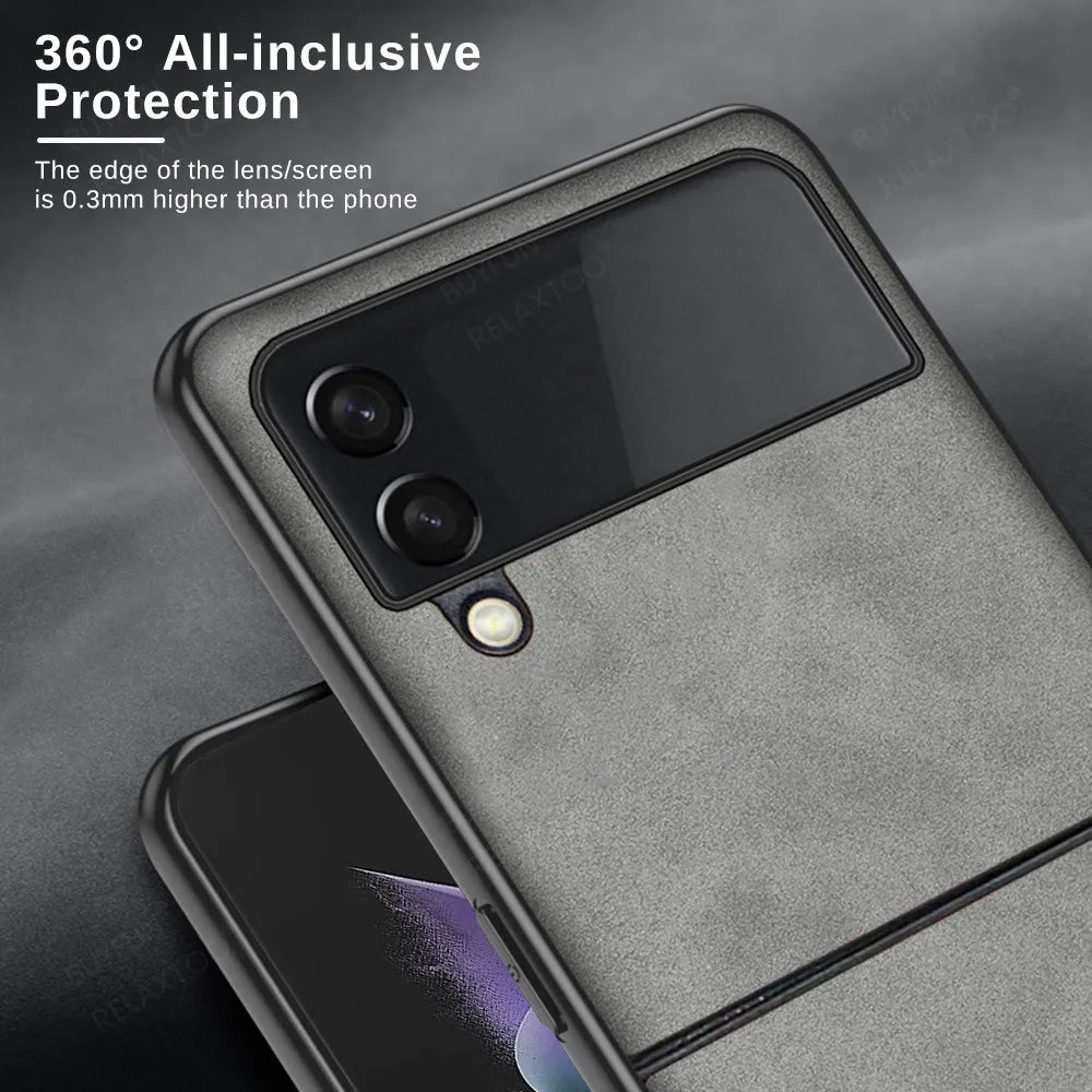 Luxury Sheepskin Leather Case For Samsung Galaxy Z Flip 4 3 5 Flip5 Flip4 Flip3 ZFlip5 Silicone Protect Back Cover Funda Coque