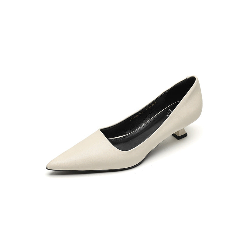 Sizes Removable, Elegant Kitten Heel, Full Genuine Leather Inside And Outside, 2024 Spring Thin Medium Heel Pointed Toe Cowhide Pumps For Women