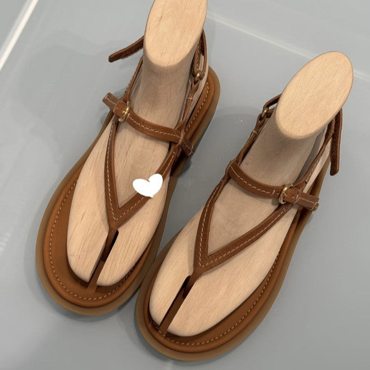 Sheepskin Version ~ Miu Series 2025 New Summer Age-Reducing Internet Celebrity Thong Strap Flats Sandals Casual Style Women's Shoes