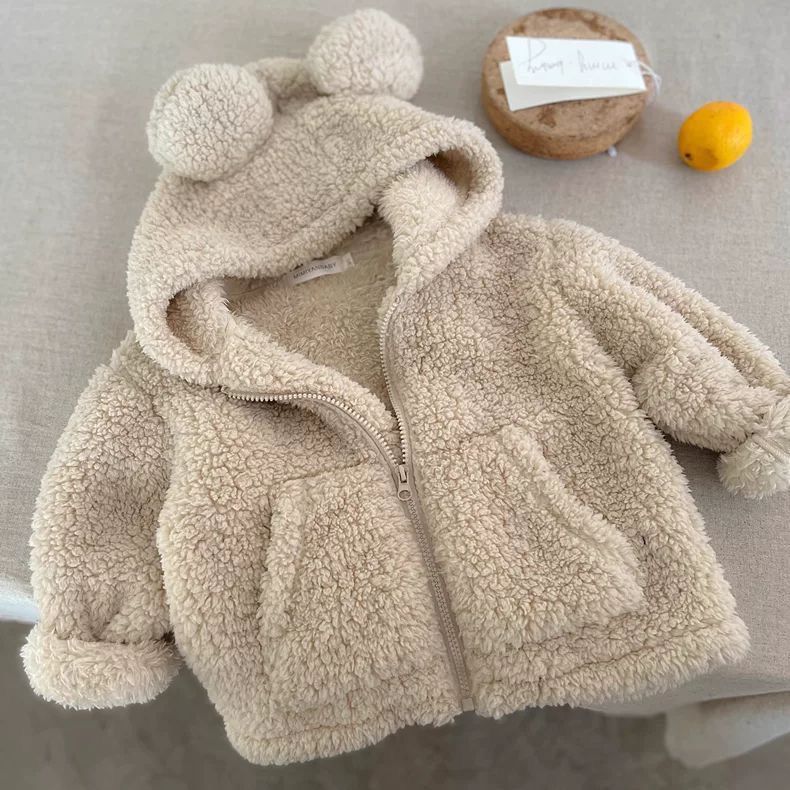 Children's Plush Coat Boy's Winter Thickened Cotton-padded Coat Baby's Lamb Wool Coat Girl's Ear Woolen Sweater
