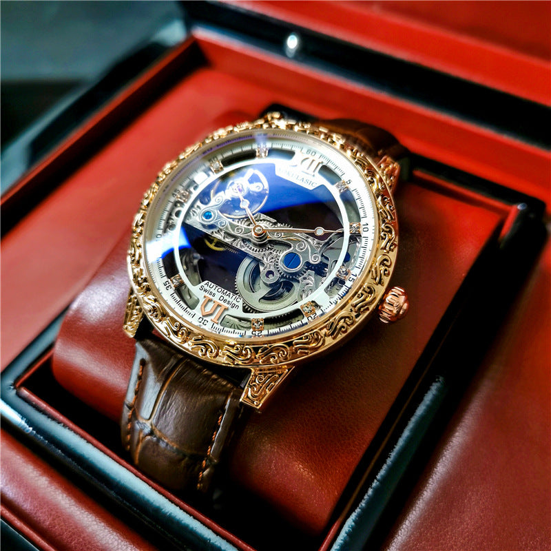 Augustus Fully Automatic Mechanical Watch Business Casual Waterproof Men's Watch Luminous Leather Hollow