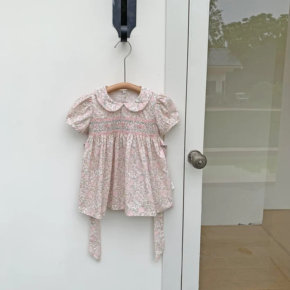 Children's Wear Girl's Handmade Embroidered Dress Baby's Girls' Collar Cotton Floral Dress