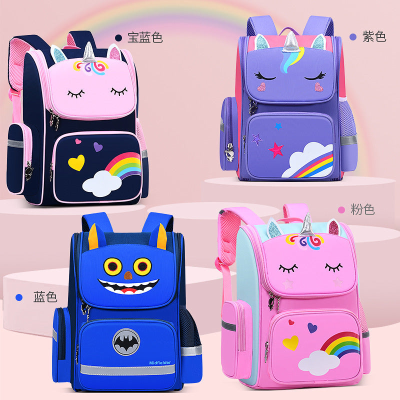 Unicorn Backpack One, Two And Three Grade Boys And Girls Backpack Large-capacity Breathable Ridge Protector Lightweight Schoolbag