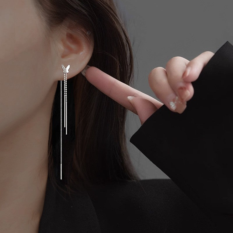 Long Tassel Earrings Women's Wholesale Niche Design Personality S925 Silver Plated Needle Earrings Internet Celebrity Joker Accessories Fashion