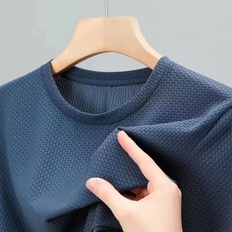 High-end Mesh Ice Silk Short-sleeved Summer Men's Shirt Collar Solid Color Paul Slip Material Polo Shirt Half-sleeved Men's Clothing