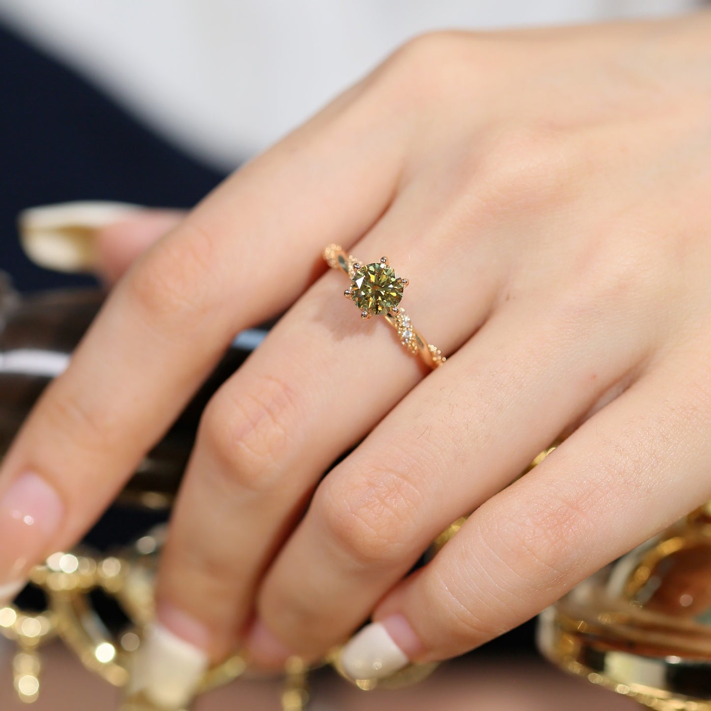 Moissanite 1 Carat Sparkling Arm-length Italian Craftsmanship Plated 18k Rose Gold Moissanite Diamond Ring