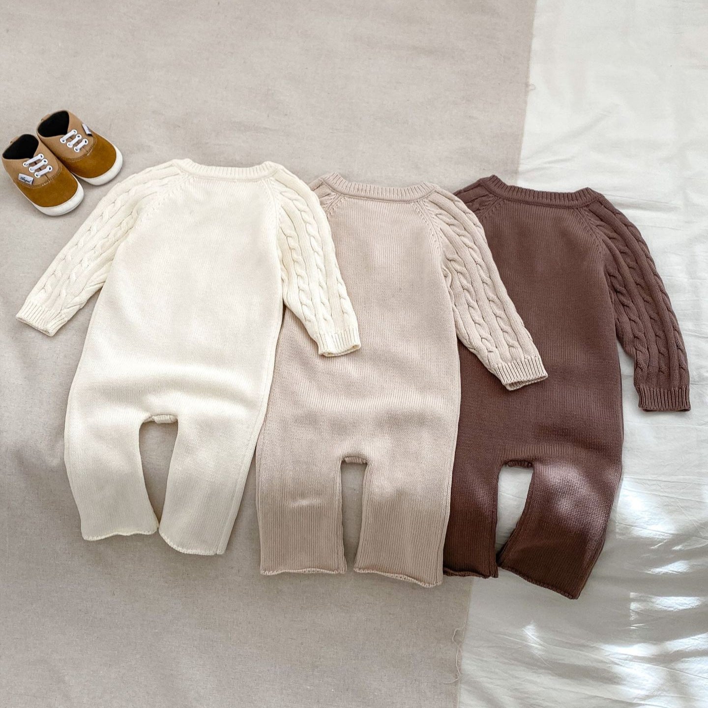 2024 Baby Girl Casual Long Climbing Autumn New Sweater Long-sleeved Handmade Twist Baby Jumpsuit Knitted Long Climbing