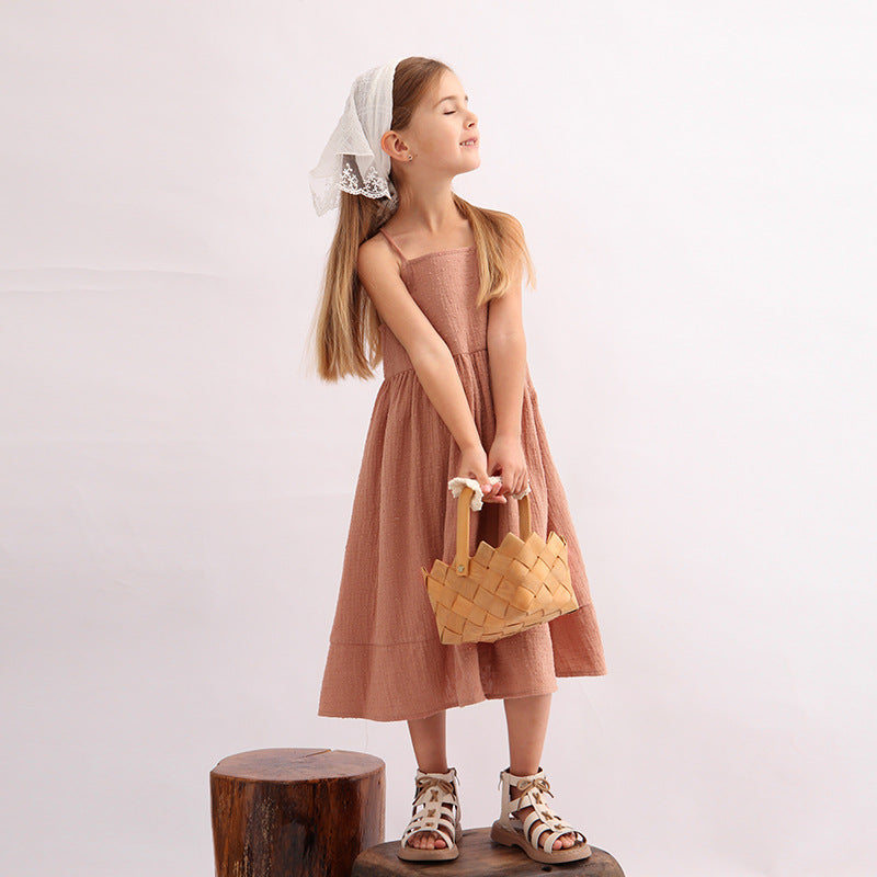 2024 Summer New Double Layer Zou Cloth Cut Flower Strap Dress Girl's Lively Cute Lace-up Sleeveless Dress For Women