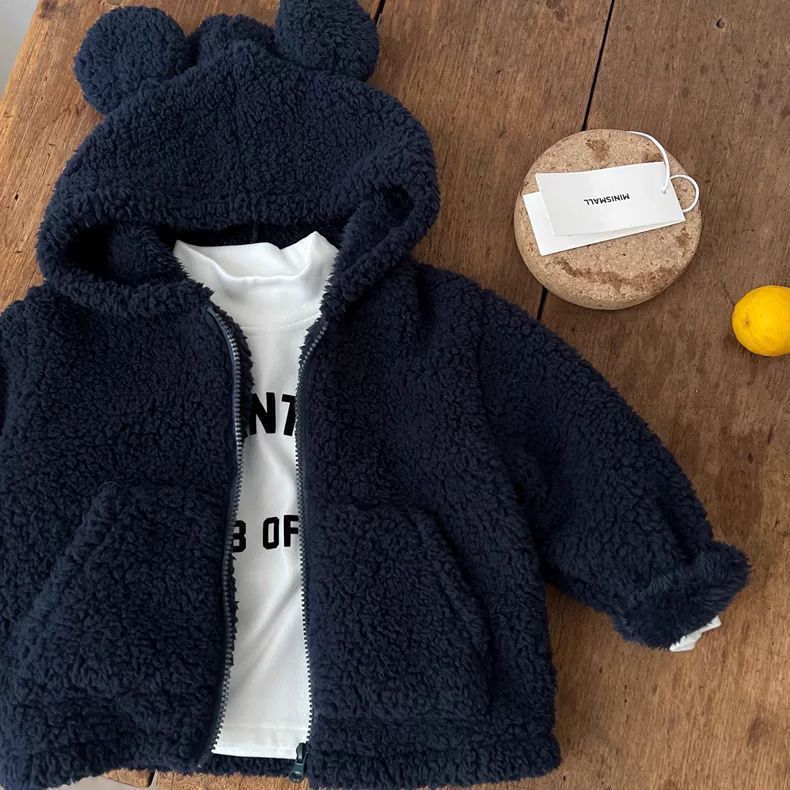 Children's Plush Coat Boy's Winter Thickened Cotton-padded Coat Baby's Lamb Wool Coat Girl's Ear Woolen Sweater