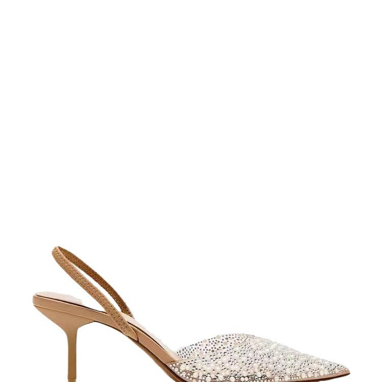 Spring New Style Transparent PVC Pearl Rhinestone Hot High Heels Fairy Style Pointed Toe Stiletto Heels For Women