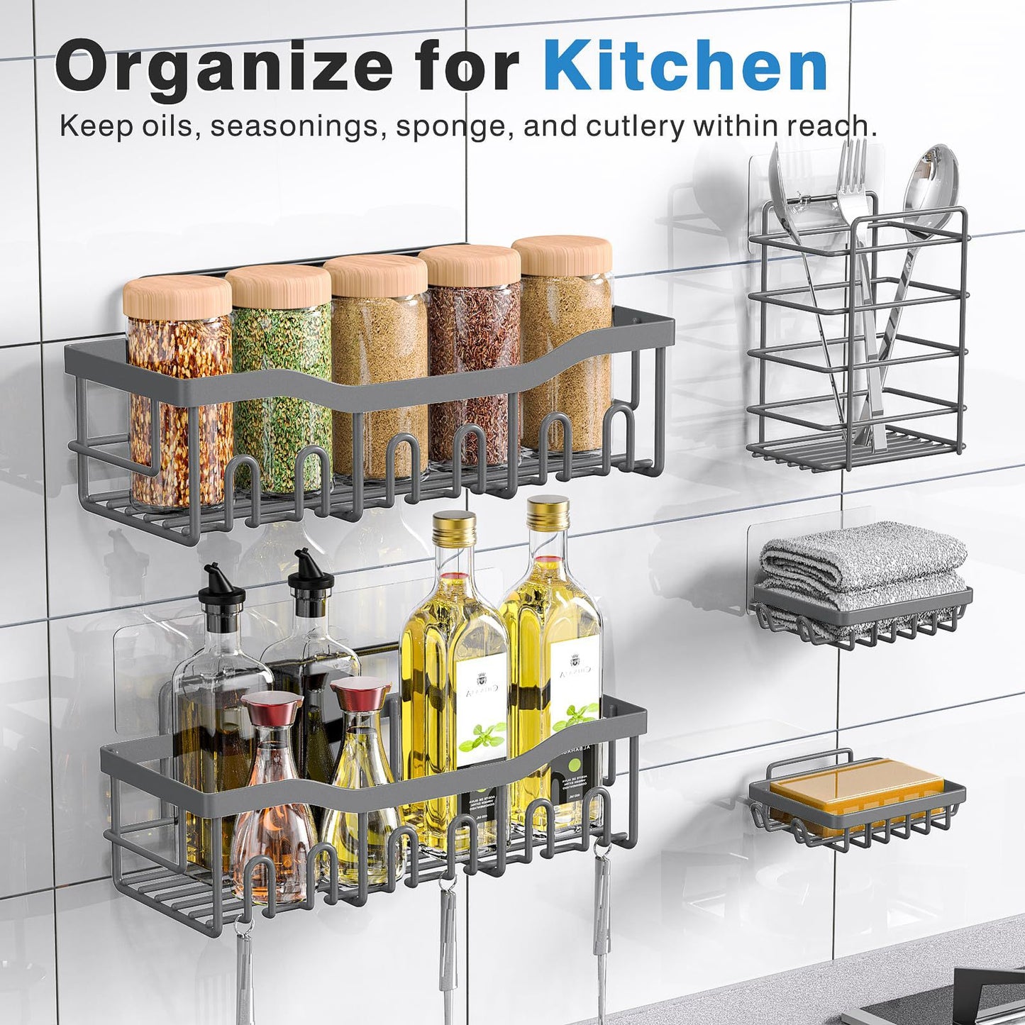 Gun Gray Bathroom Storage Rack Punch-free Wall Kitchen Seasoning Seasoning Rack Shower Storage Rack