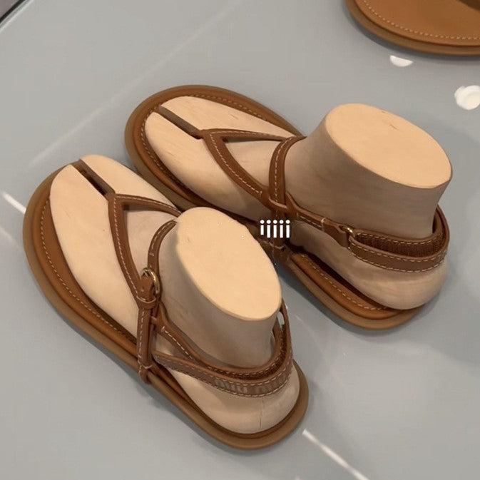 Sheepskin Version ~ Miu Series 2025 New Summer Age-Reducing Internet Celebrity Thong Strap Flats Sandals Casual Style Women's Shoes