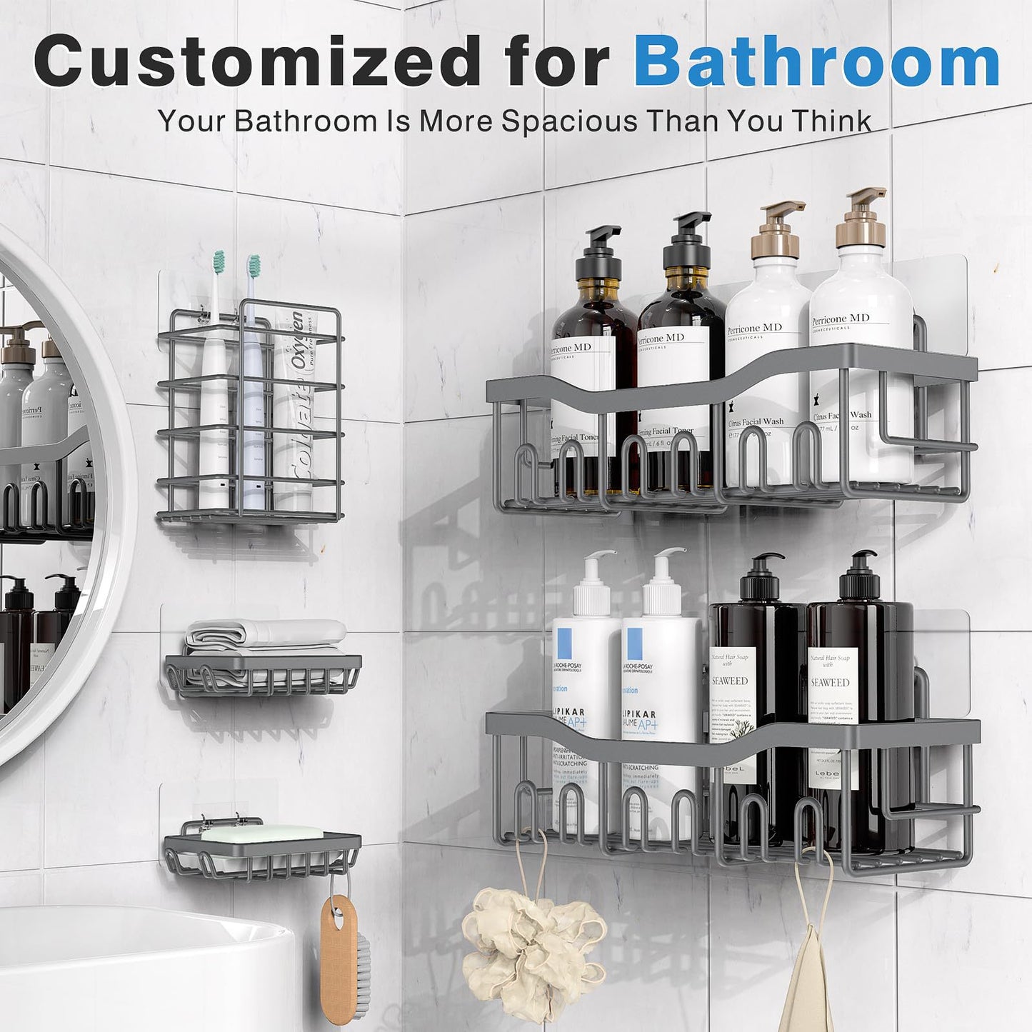 Gun Gray Bathroom Storage Rack Punch-free Wall Kitchen Seasoning Seasoning Rack Shower Storage Rack