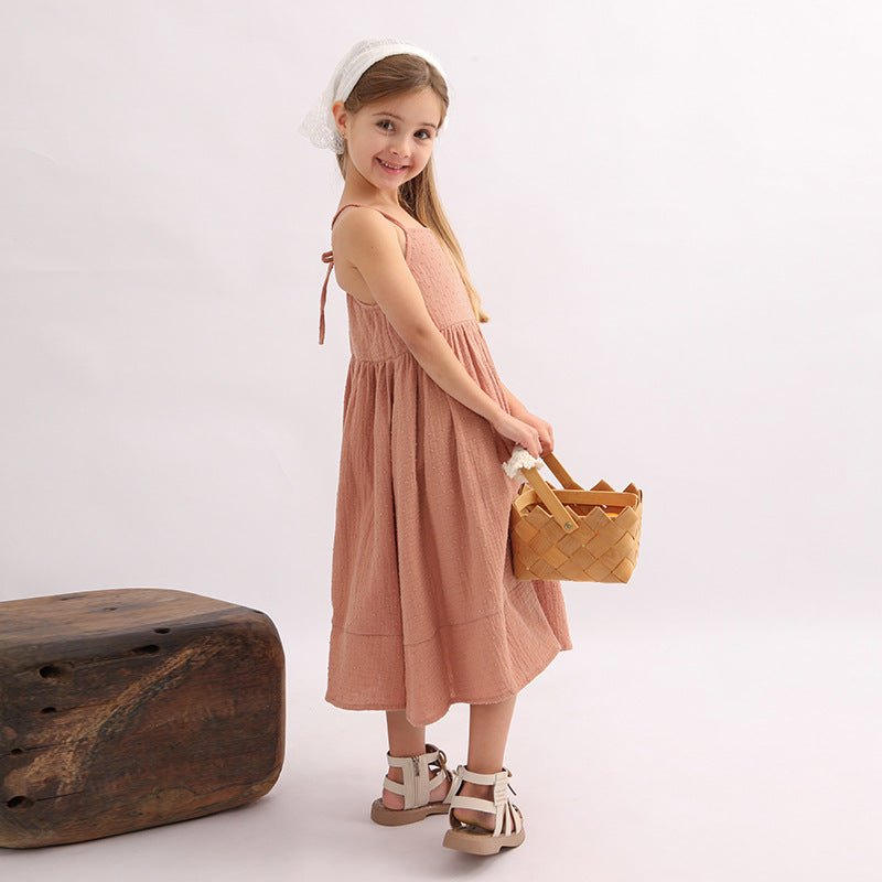 2024 Summer New Double Layer Zou Cloth Cut Flower Strap Dress Girl's Lively Cute Lace-up Sleeveless Dress For Women