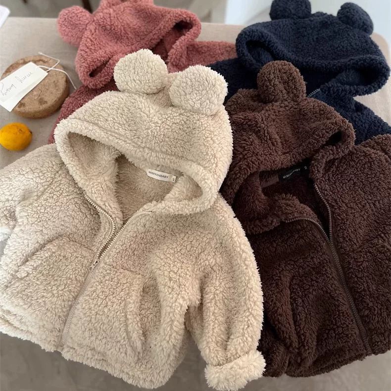 Children's Plush Coat Boy's Winter Thickened Cotton-padded Coat Baby's Lamb Wool Coat Girl's Ear Woolen Sweater