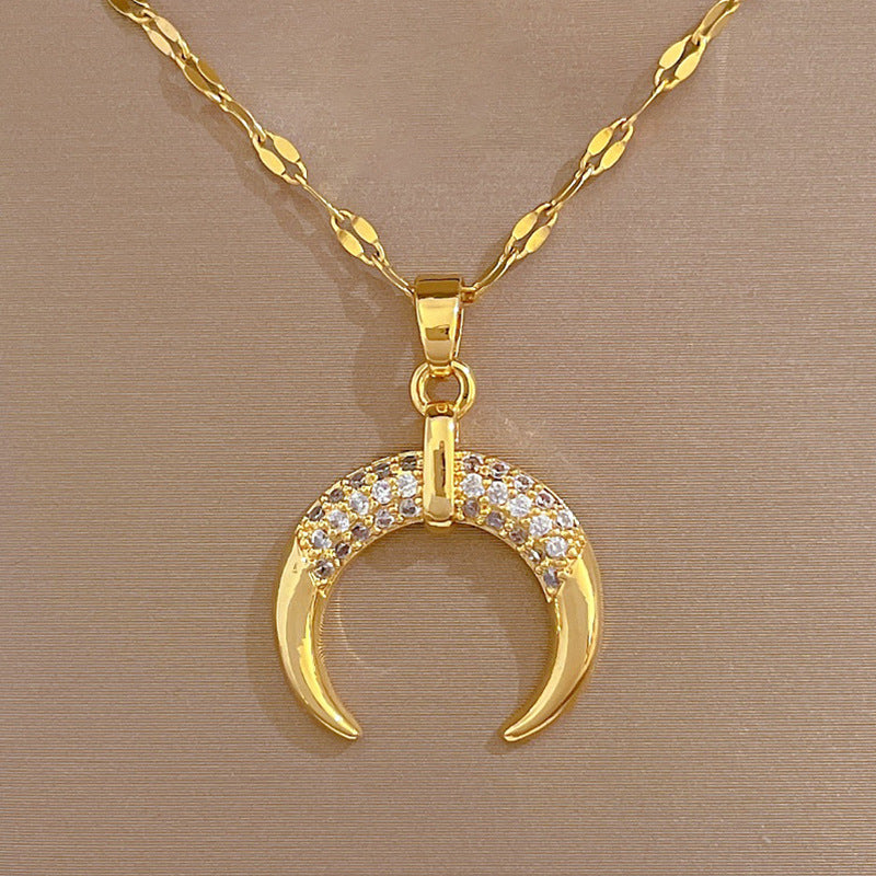 Crescent Curved Light Luxury Cross-border Banquet Wedding Necklace Women's Internet Celebrity All-match Clavicle Chain Titanium Steel Chain