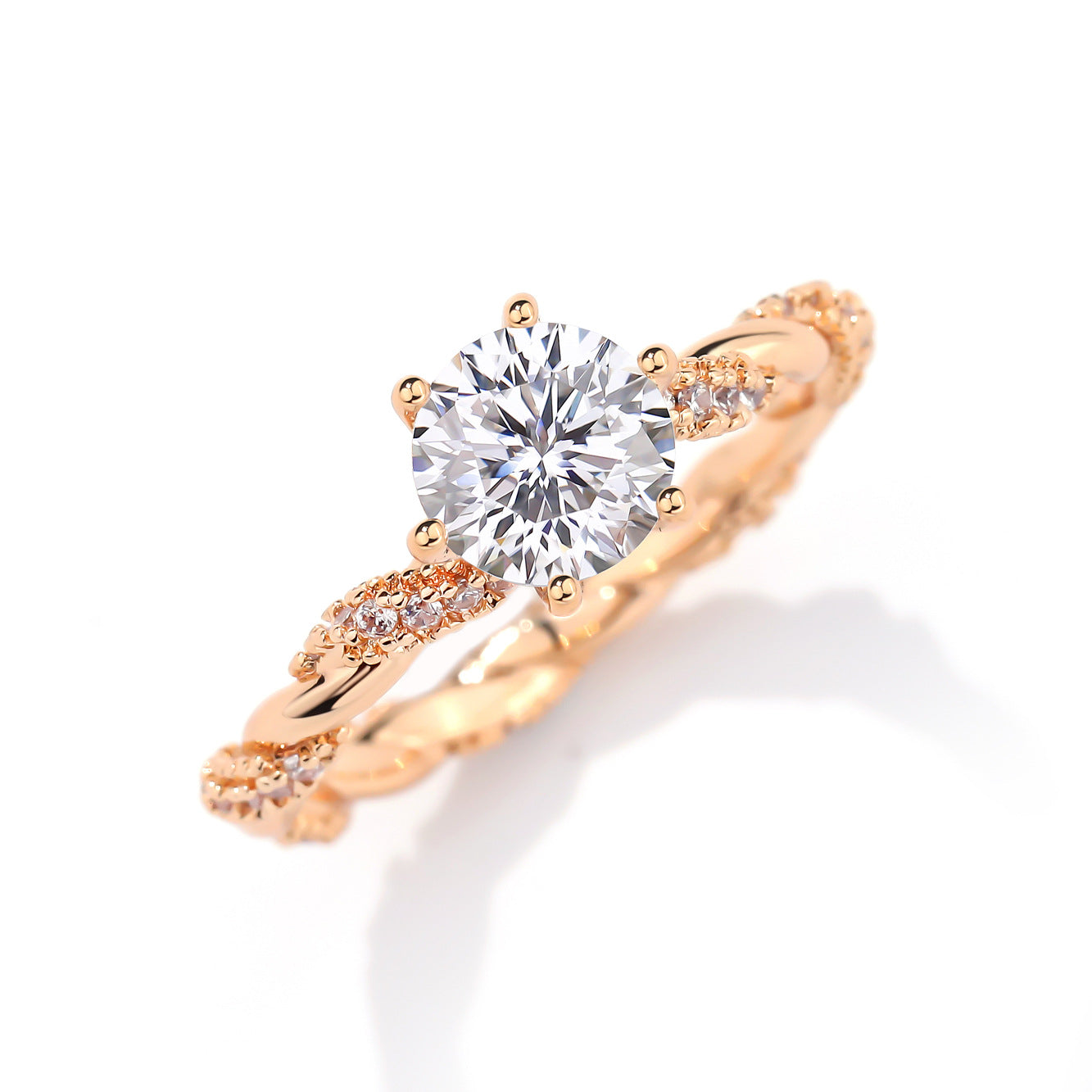 Moissanite 1 Carat Sparkling Arm-length Italian Craftsmanship Plated 18k Rose Gold Moissanite Diamond Ring