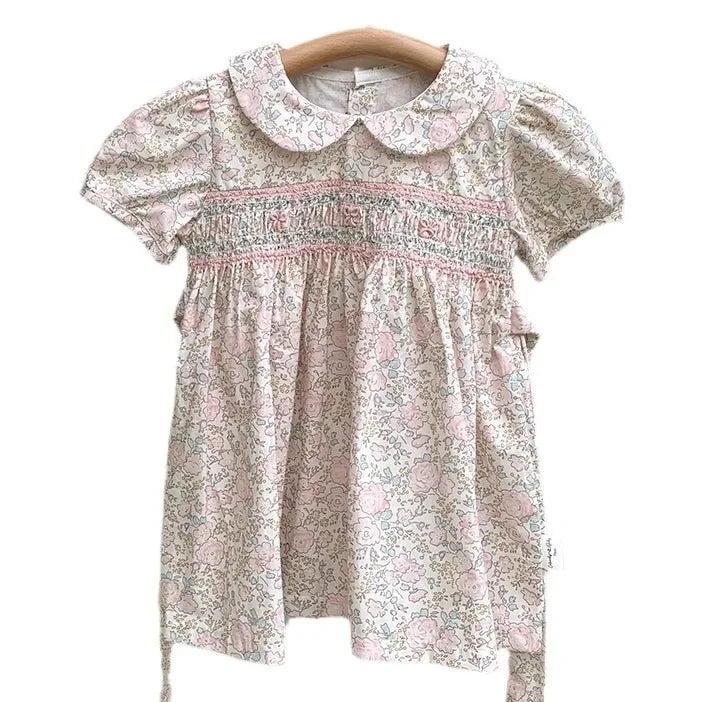 Children's Wear Girl's Handmade Embroidered Dress Baby's Girls' Collar Cotton Floral Dress