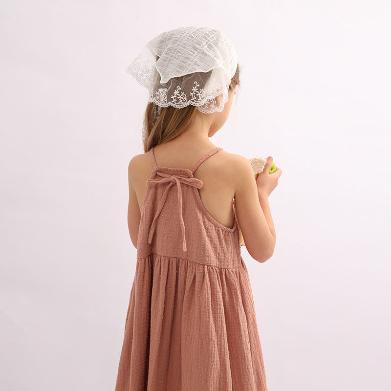2024 Summer New Double Layer Zou Cloth Cut Flower Strap Dress Girl's Lively Cute Lace-up Sleeveless Dress For Women