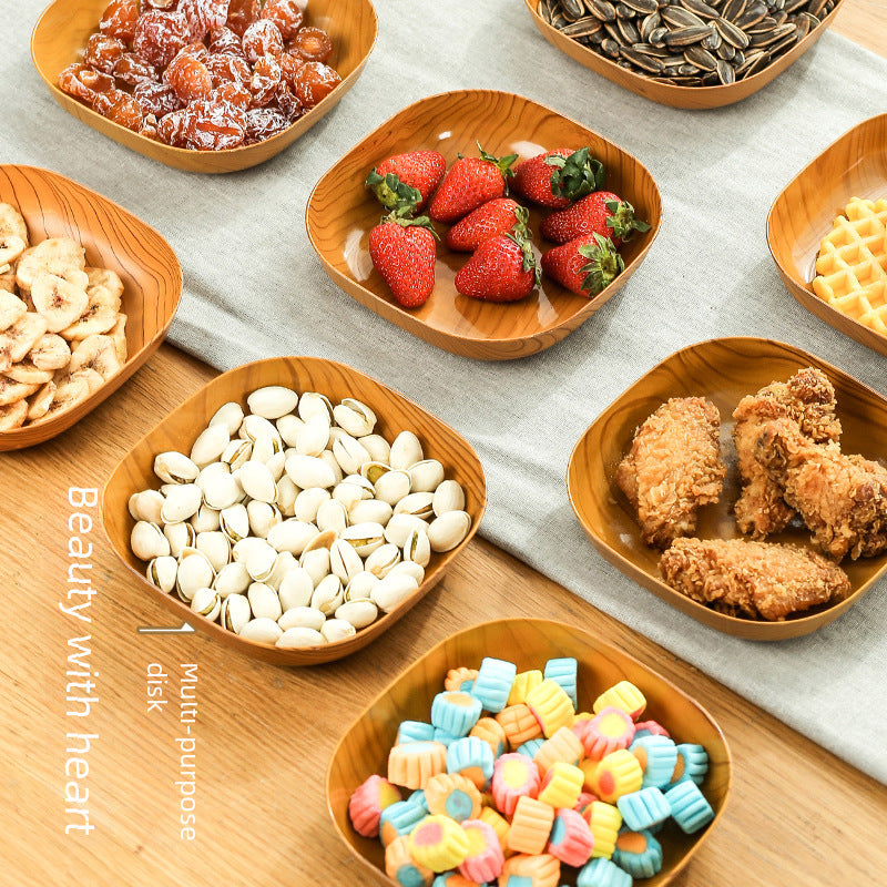 New Wooden Texture Japanese Style Afternoon Tea Snack Tray Dried Fruit Nut Candy Fruit Bone Dish Platter Dessert Bone Plate