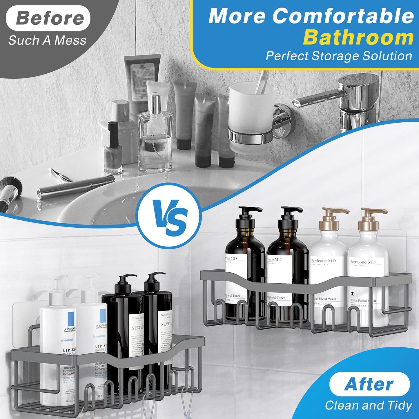 Gun Gray Bathroom Storage Rack Punch-free Wall Kitchen Seasoning Seasoning Rack Shower Storage Rack
