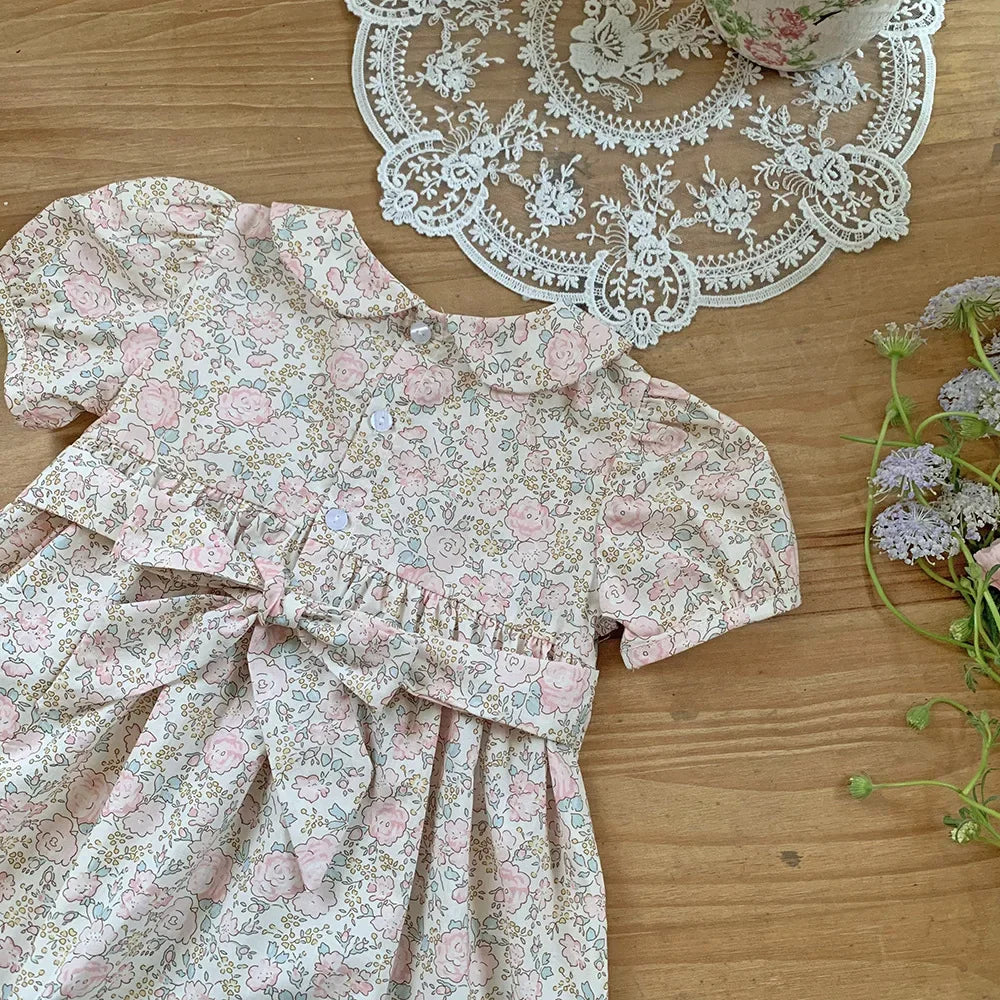 Children's Wear Girl's Handmade Embroidered Dress Baby's Girls' Collar Cotton Floral Dress