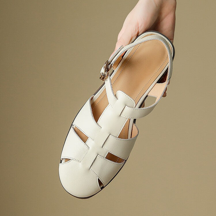 2024 New Style Genuine Leather Vintage Roman Woven Toe Empty Sandals Fashionable All-match Soft-top Summer Women's Trendy Single-layer Shoes