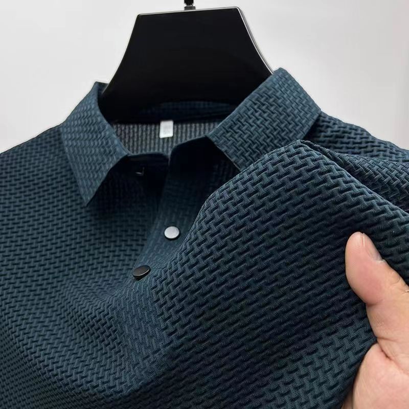 High-end Mesh Ice Silk Short-sleeved Summer Men's Shirt Collar Solid Color Paul Slip Material Polo Shirt Half-sleeved Men's Clothing