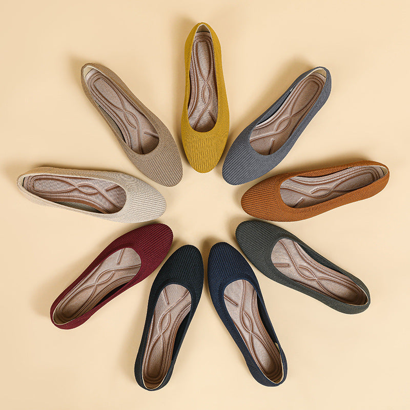 Y2 Round Head Shallow Mouth Fabric Flat Bottom Women's Old Beijing Fashion Solid Color Knitted Soft Bottom Foreign Trade Plus Size 41-44 Boat Shoes