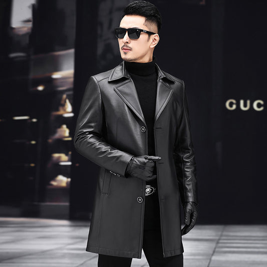Men&amp;#039;s Mid-length Leather Jacket