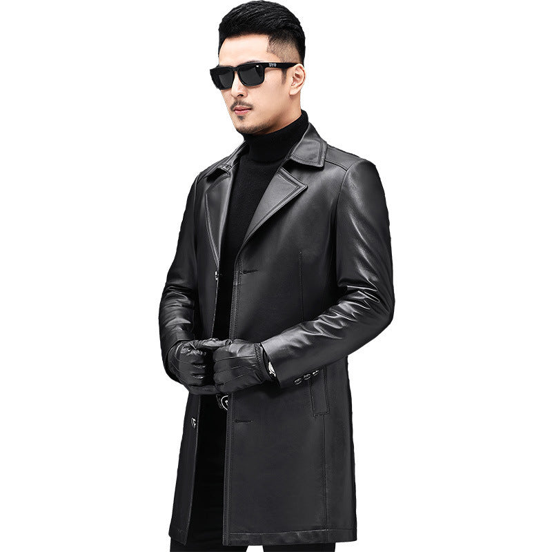 Men&amp;#039;s Mid-length Leather Jacket