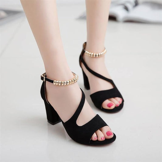Summer New Style Women&#039;s Korean Style Casual High Heel Sandals With Crop Buckle