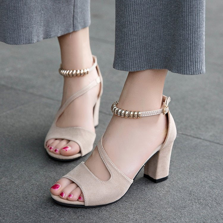 Summer New Style Women&#039;s Korean Style Casual High Heel Sandals With Crop Buckle