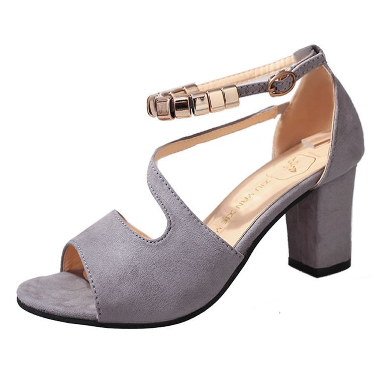 Summer New Style Women&#039;s Korean Style Casual High Heel Sandals With Crop Buckle
