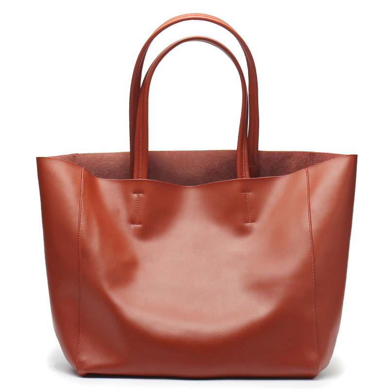 Ladies&#039; Shoulder Bag Made Soft Leather Large Capacity Handbag Casual Tote Bag Zipper Closure In Beige Brown