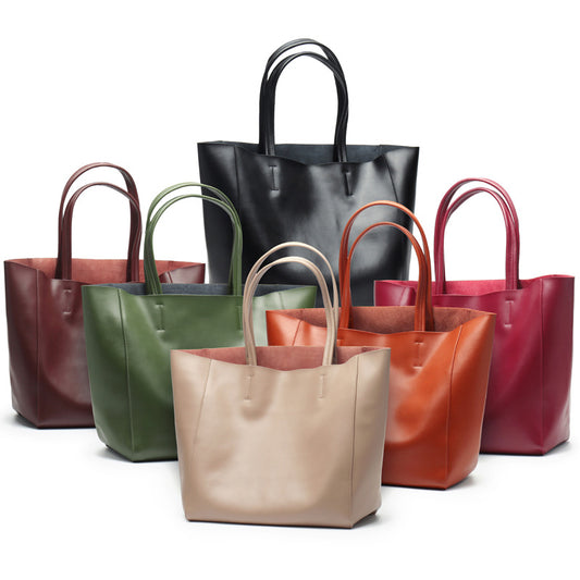 Ladies&#039; Shoulder Bag Made Soft Leather Large Capacity Handbag Casual Tote Bag Zipper Closure In Beige Brown