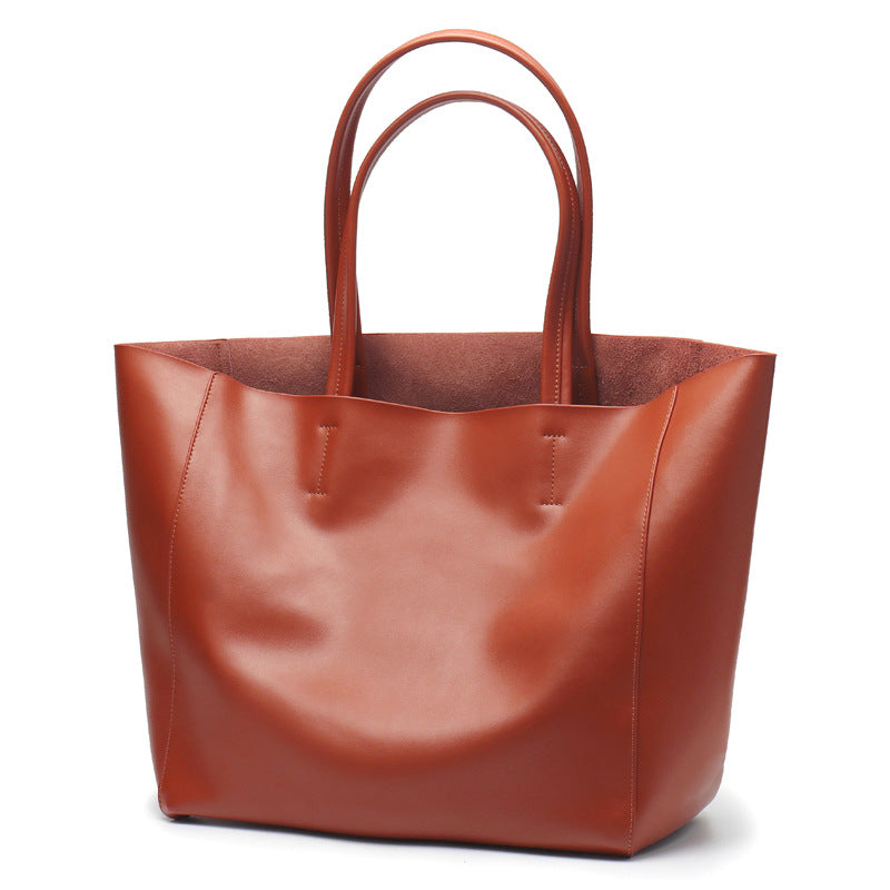 Ladies&#039; Shoulder Bag Made Soft Leather Large Capacity Handbag Casual Tote Bag Zipper Closure In Beige Brown