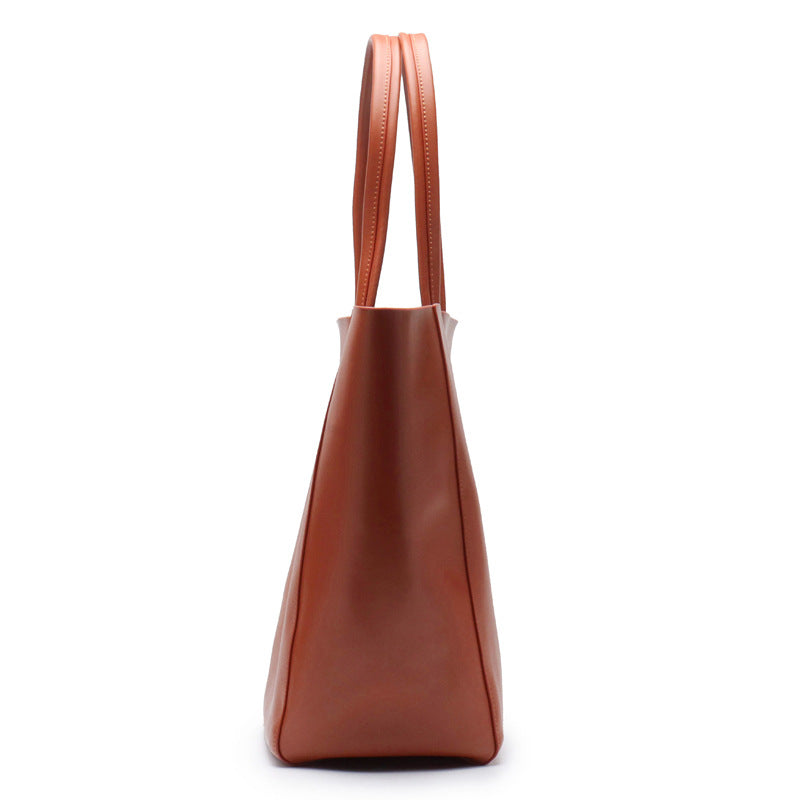 Ladies&#039; Shoulder Bag Made Soft Leather Large Capacity Handbag Casual Tote Bag Zipper Closure In Beige Brown