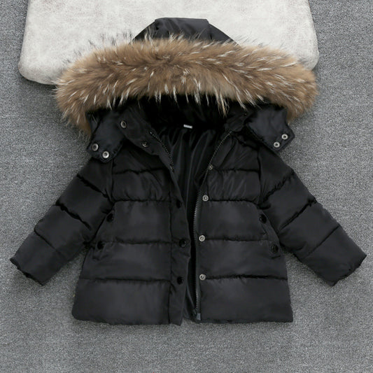 Children&#039;s Clothing Winter Cotton-padded Clothes Girls&#039; Thickened Down Cotton-padded Coat For Boys And Babies Winter Wear Wool Collar Neutral Warm Cotton-padded Coat Coat Trendy