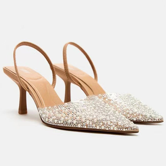 Spring New Style Transparent PVC Pearl Rhinestone Hot High Heels Fairy Style Pointed Toe Stiletto Heels For Women
