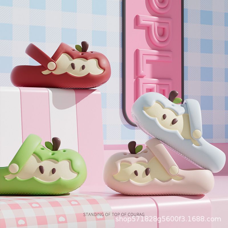 New 2025 Trendy Apple Slippers For Women, Cute Summer Home Couple Thick-Soled Dormitory Wearable Clogs Imitation