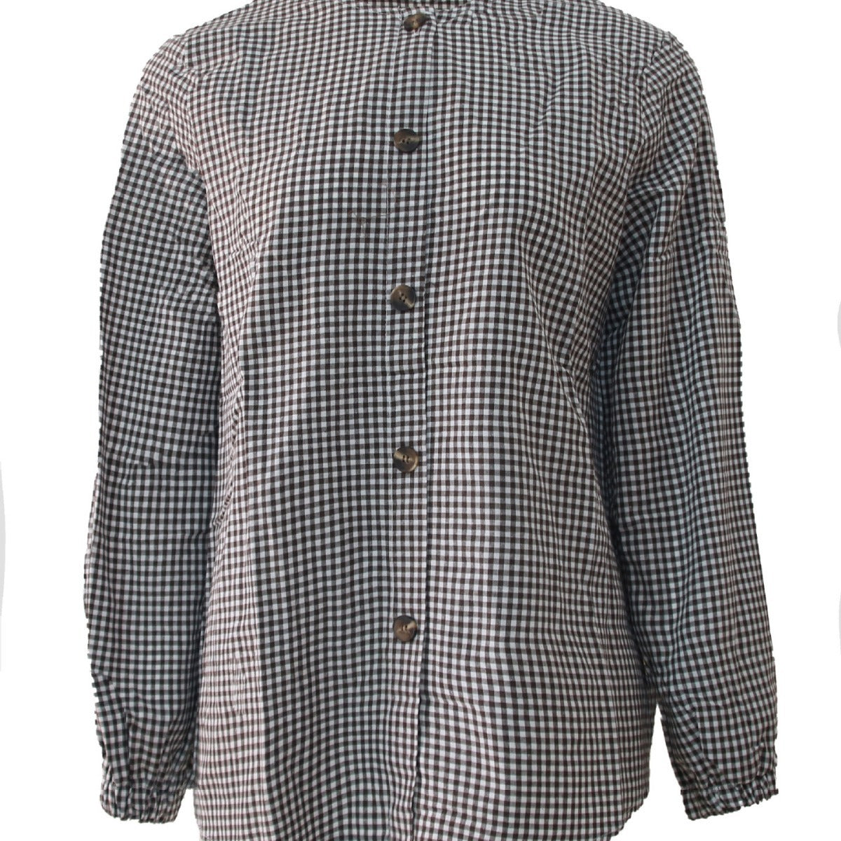 New Women&#039;s Plaid Print Puff Sleeve Button Shirt Casual Vintage Top FD 87434533