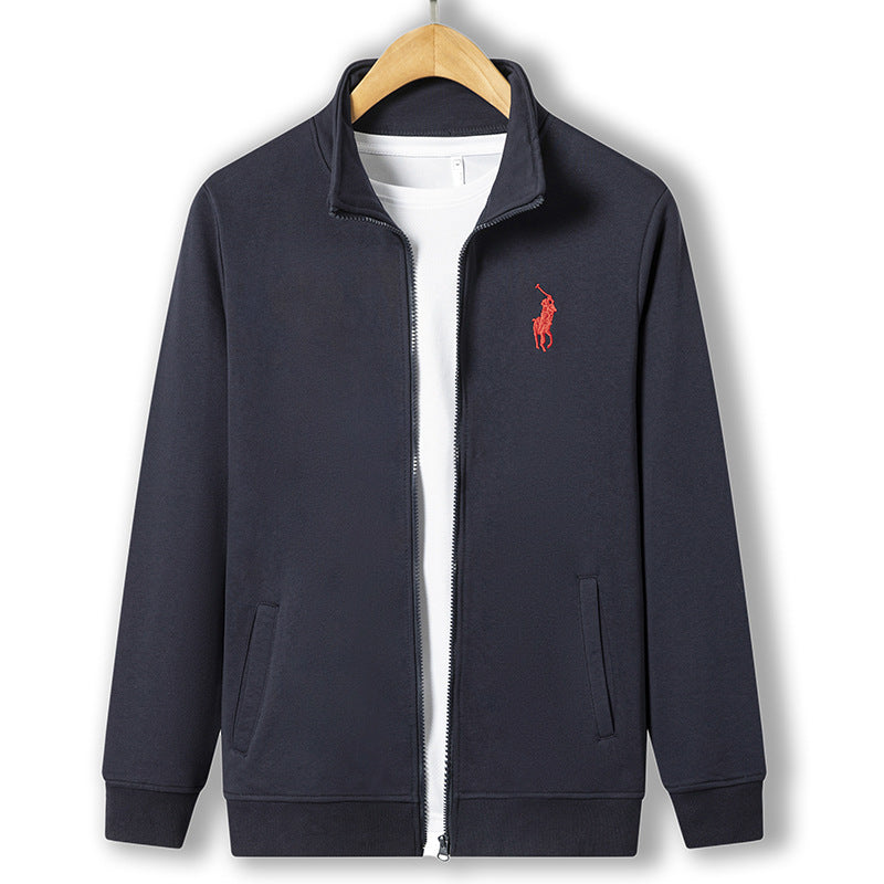 Autumn New Sports Jacket Men&#039;s Embroidery Solid Color Cardigan Sweater Zipper Stand Collar Top Casual Jacket Men&#039;s Clothing