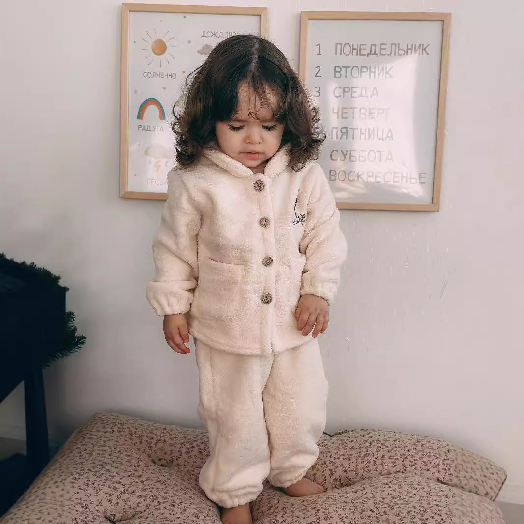 New Product Danish Children&#039;s Home Clothes Thickened Cotton-padded Clothes Set Autumn And Winter Baby Warm Cotton-padded Coat Fleece Girls&#039; Set