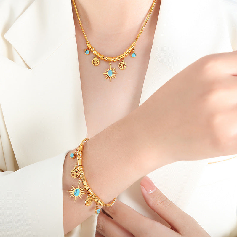 Fashion Commuter All-match Temperament European And American Necklace Tassel Retro Bracelet Accessories Ethnic Style Jewelry Suit