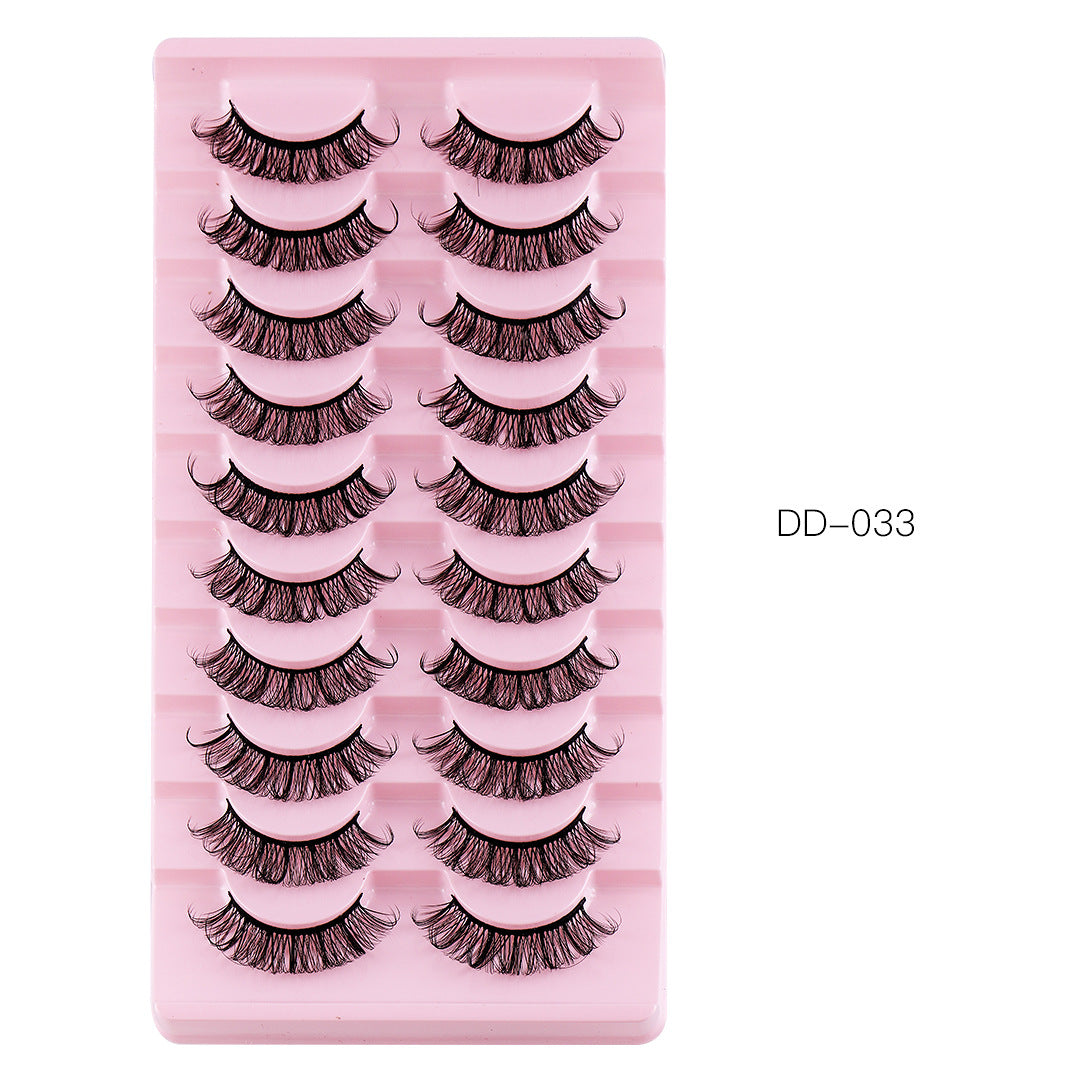 10 Pairs Of Russian Curling False Eyelashes Thick Curling Eyelashes Natural Chemical Fiber Eyelashes