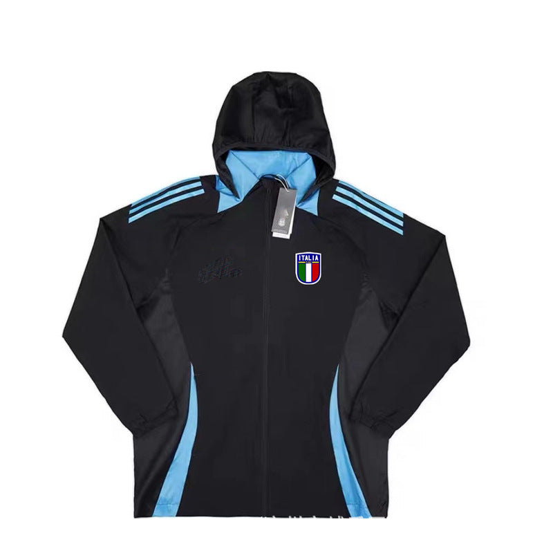 New Real Madrid Atletico Madrid Spanish Jacket Windproof Long Sleeve Zipper Jacket Embroidered Football Pre-match Sportswear Treng Coat